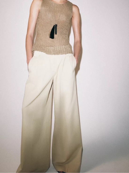 Zara Pants - NWT/ Sz Med /Wide-Leg Cream Trousers - Classic High-Rise Women’s Pants
